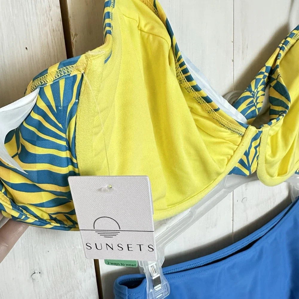 Sunsets Cabana Crossroads Underwire Bikini Set 38DD XL Yellow Blue‎ Tropical NEW